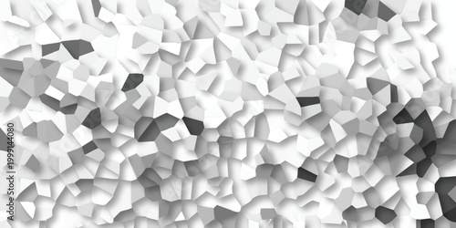 Monochromatic Abstract Geometric Mosaic with Shades of Grey and White Polygonal Shapes on White Background