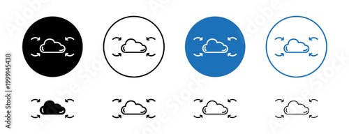Fotografie Data aggregation icons set in black and blue colors on white background