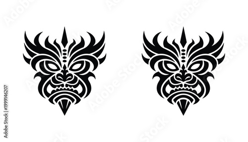 Polynesian tribal mask silhouette vector design for tattoo art and cultural emblem