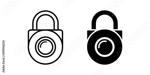 Black and white padlock with circular details symbol in white background