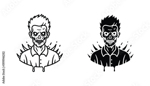 Zombie character with spiky hair and melting skin vector illustration in two styles