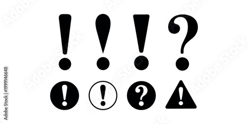 Black punctuation marks on white background exclamation marks question marks symbols black and white