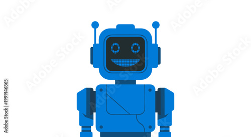 Smiling Blue Robot Character.