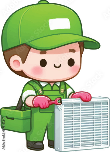 Cute AC Technician Flat Vector