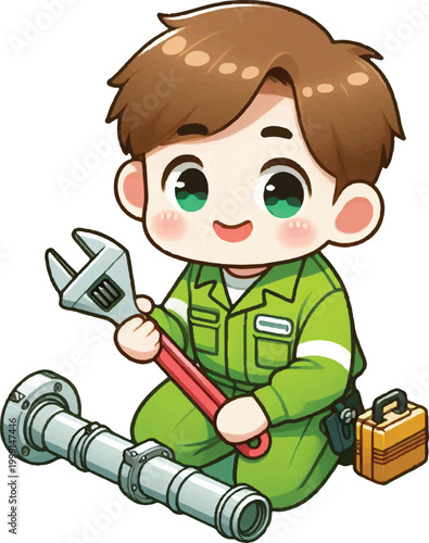 Cute AC Technician Flat Vector
