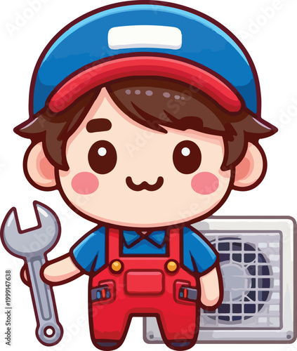 Cute AC Technician Flat Vector