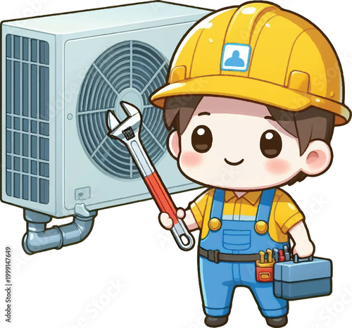 Cute AC Technician Flat Vector