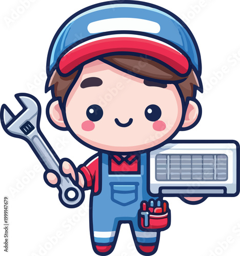Cute AC Technician Flat Vector