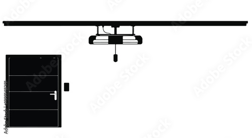 Modern smart home garage door opener system with sleek sliding door track and black door panel in contemporary architecture