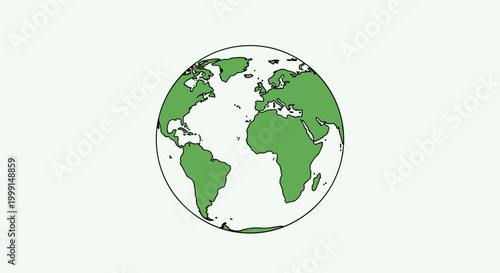 A simple, graphic illustration of the Earth globe showing continents in green on a light background.