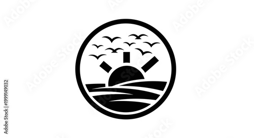 Wind turbines at sunrise logo.