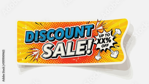 Vibrant comic style discount sale banner with explosion effects, perfect for marketing promotions and special offers