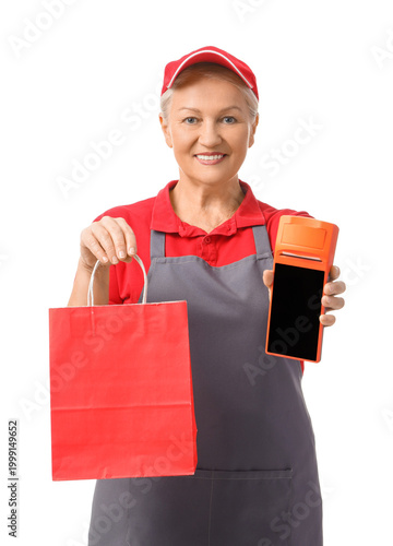 Mature female cashier with ...
