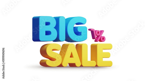 Dynamic 3D 'BIG SALE' promotional text with a prominent 1% discount announcement, ideal for captivating marketing campaigns and advertising designs