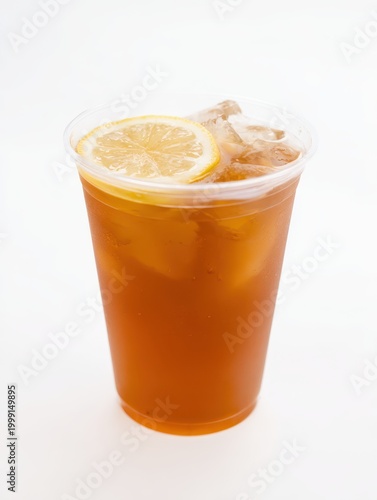 Iced Tea with Lemon Slice in Clear Plastic Cup
