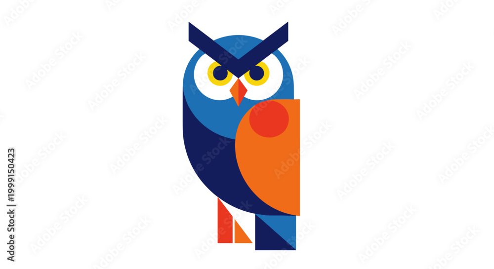 Fototapeta premium Geometric Blue Cartoon Owl.
