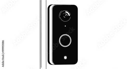 Smart doorbell with camera, modern home security device, electronic doorbell with Wi-Fi connectivity and motion detection, black color, sleek design, high-tech gadget for safe entrance