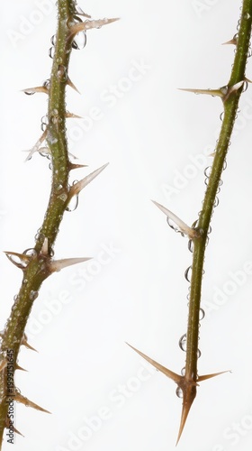 Rose Stem Thorns with Water Droplets