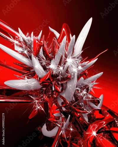 Abstract Red and White Organic Sculpture with Sparkles