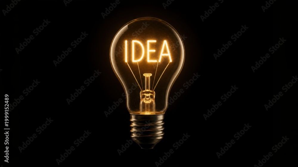 Fototapeta premium A glowing light bulb with the word 