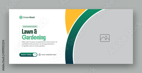 Lawn care and gardening services social media facebook cover or web banner design template 
