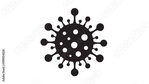Virus icon with black circular spikes and white dots on a clean white background for medical infection graphics featuring contagion, pathogen,