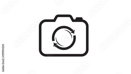 Camera icon with circular refresh arrows, premium quality line art for photography workflow, app UI and design elements featuring photo editor,