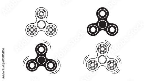 Spinner fidget icon set with circular rings and motion lines for stress relief and hand activity promotion featuring concentric circles, ring design,