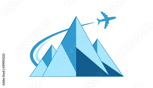 Minimalist travel agency logo design with mountain and airplane icon vector 
