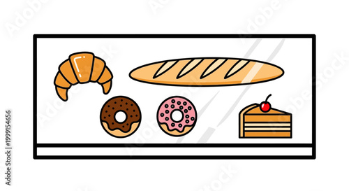 Assorted Bakery Pastries in Glass Display Case Illustration