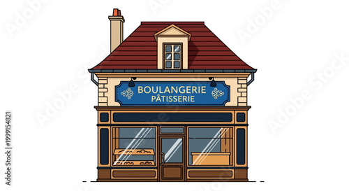 French Boulangerie and Patisserie Storefront Vector Illustration
