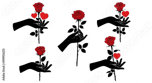 Canvas Print Hands Holding Red Roses.
