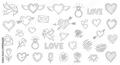 Quadro su tela Heart Symbols and Love Icons.