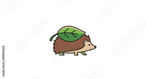 Hedgehog with green leaf on back.