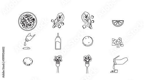 Food preparation components and ingredients in a clean flat lay layout for culinary design