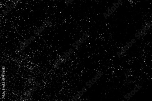 Chaotic white star bokeh on black background. falling blurry bokeh snow overlay, starry sky. white spot and drops. abstraction