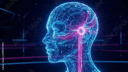 Digital human brain neural network map animation.