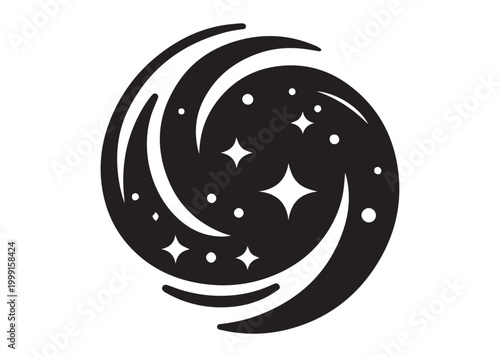 galaxy logo silhouette vector, sparkling galaxy logo silhouette vector illustration, celestial swirl logo silhouette, astronomical sparkle logo silhouette design on white background