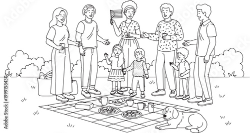 family playing board game outdoors on a sunny day with children and adults
