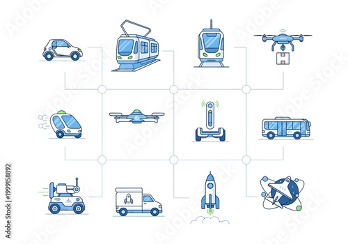 Modern urban transportation network system, vector illustration of future mobility solutions and smart city concepts