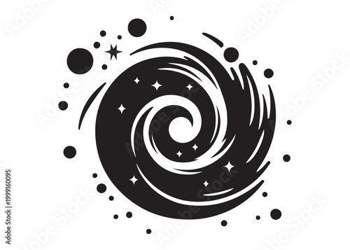 galaxy logo silhouette vector, sparkling galaxy logo silhouette vector illustration, celestial swirl logo silhouette, astronomical sparkle logo silhouette design on white background