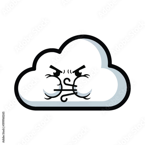 Angry Cloud Cartoon Weather Symbol Face.