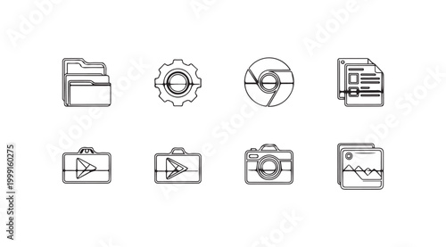 Modern digital icons for technology and media services on white background