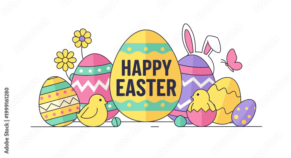 Fototapeta premium Happy Easter colorful abstract vector illustration, modern digital art for festive background and celebration