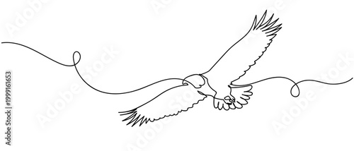 Fotografie One continuous single line drawing of An eagle flying in the sky