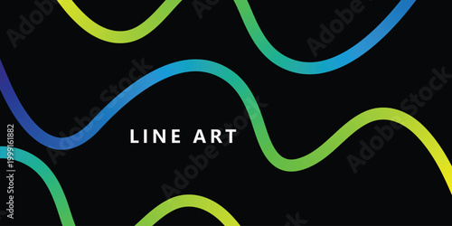 Colorful abstract lines on black background with 'line art' text