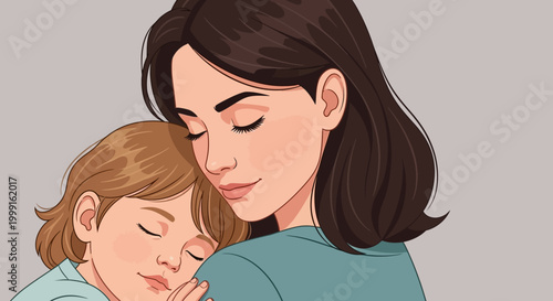 Loving mother holding her sleeping child, tender embrace, family bond, gentle moment