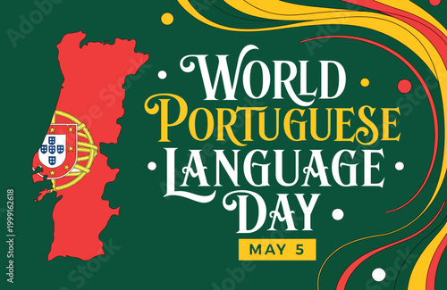 World Portuguese Language Day Celebration Poster With Portugal Map and Flag — May 5 Tribute