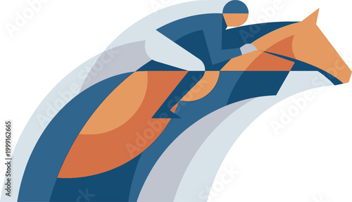 Horse jumping over an obstacle is captured in this dynamic abstract vector illustration.