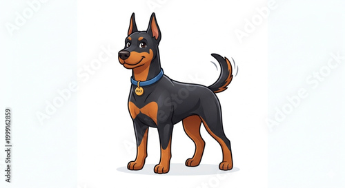 Cute Doberman dog cartoon character illustration on white background